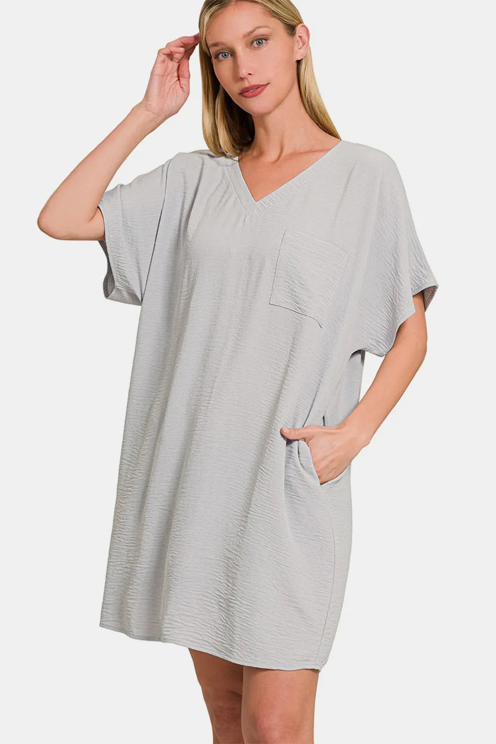 Image of Zenana V-Neck Tee Dress with Pockets | Queeble.shop