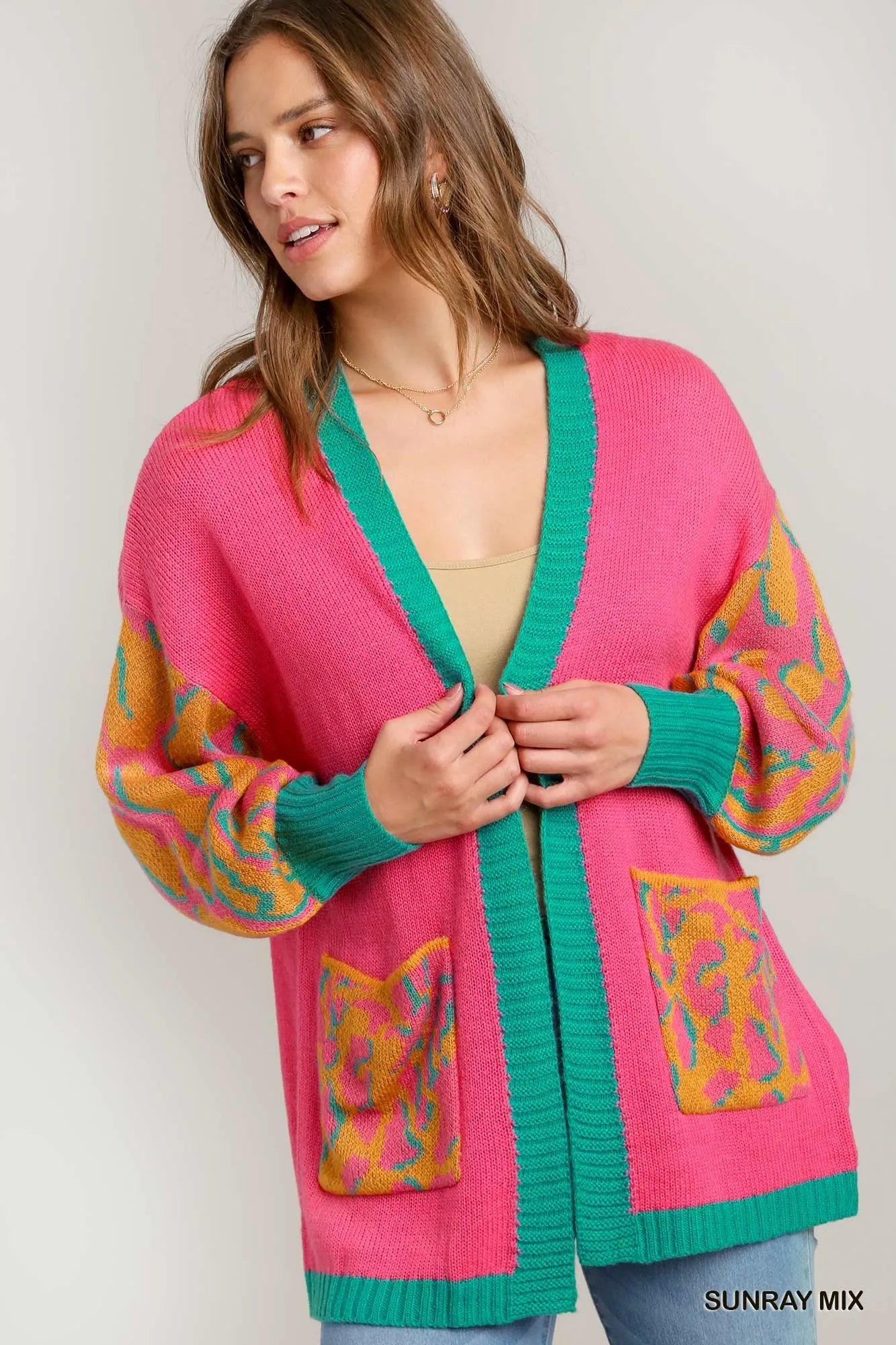 Image of Umgee Animal Print Open Front Sweater Cardigan | Queeble.shop