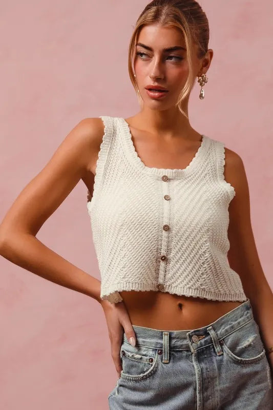 Image of SO ME Chevron Pattern Buttoned Front Lightweight Tank Top | Queeble.shop