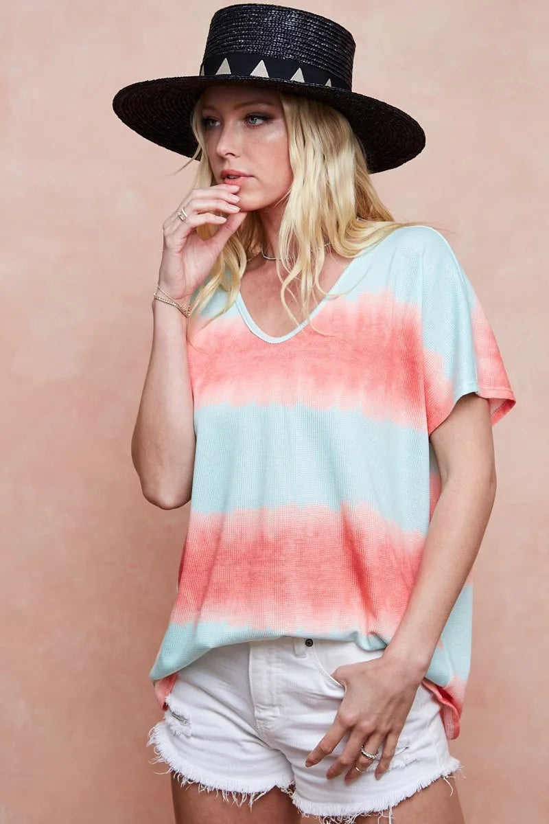 Image of BiBi Tiedye Printed Hacci Knit Top | Queeble.shop