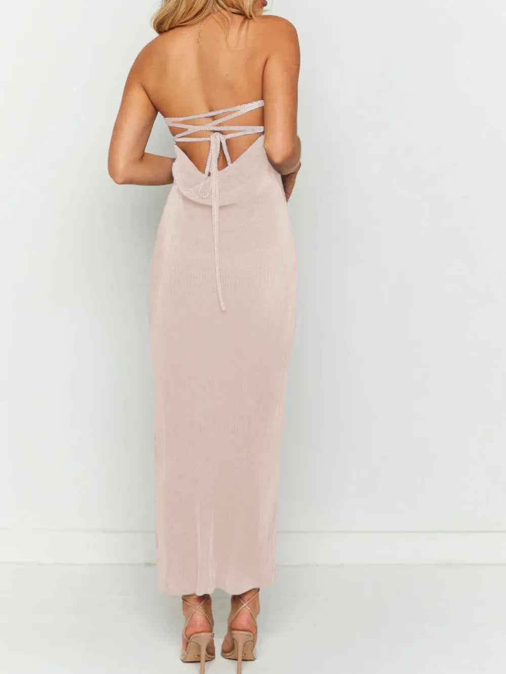 Image of Lace-Up Back Tube Maxi Dress | Queeble.shop