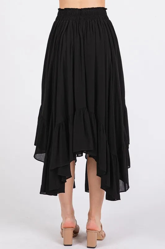 Image of Mittoshop Handkerchief Hem Elastic Waist Pocket Midi Skirt | Queeble.shop