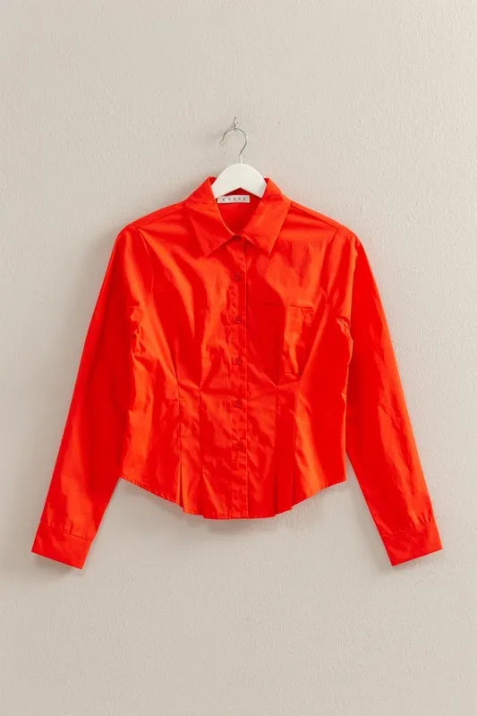 Image of HYFVE Long Sleeve Pleated Waist Poplin Shirt | Queeble.shop