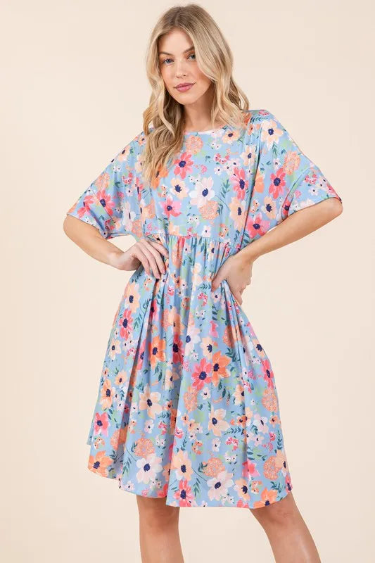 Image of BOMBOM Floral Shirred Dress with Pockets | Queeble.shop