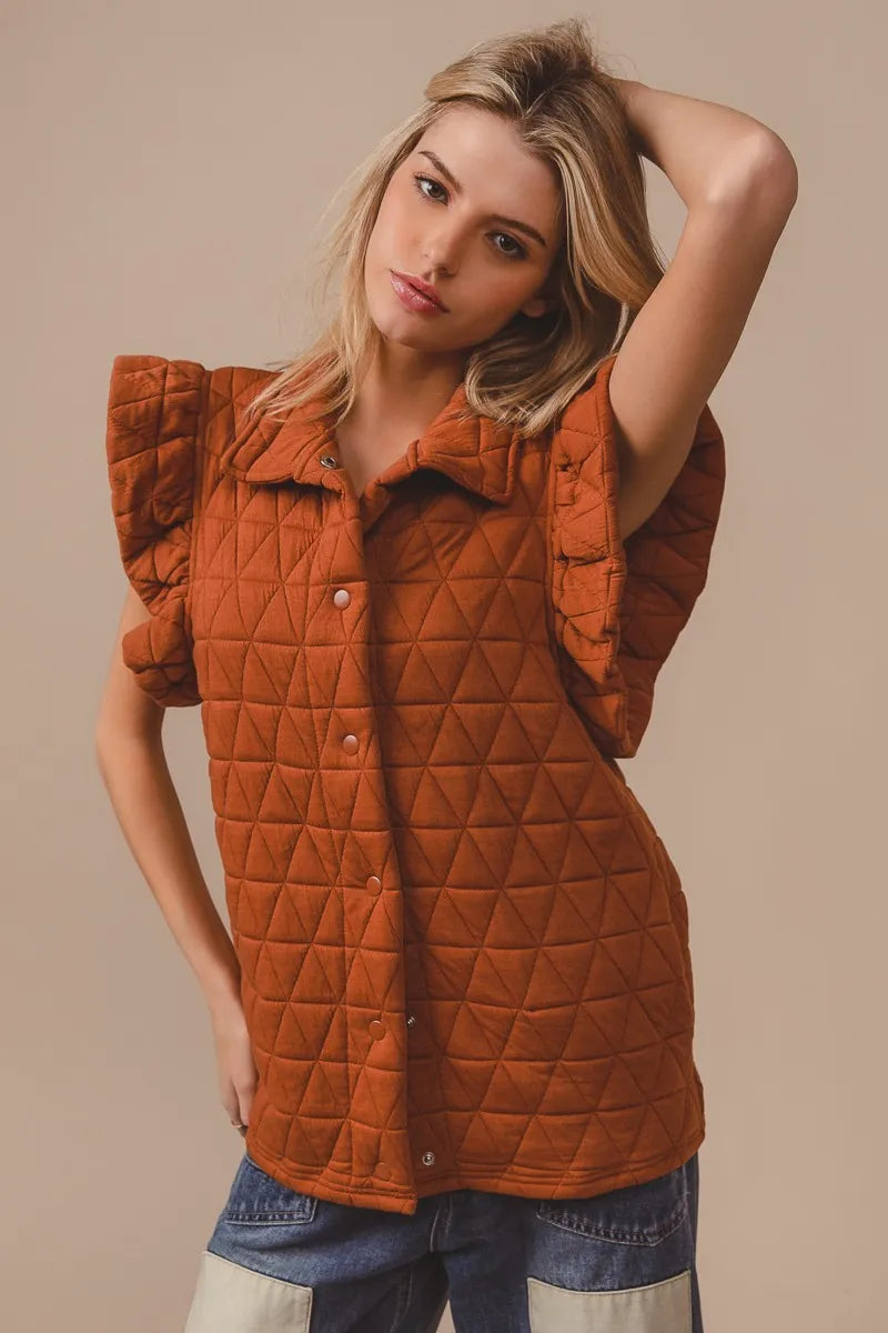 Image of BiBi Quilting Knit Ruffle Sleeve Vest | Queeble.shop