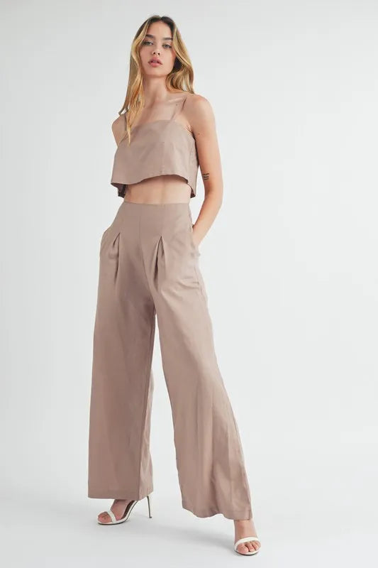 Image of MABLE Linen Mix Crop Cami and Wide Leg Pants Set | Queeble.shop