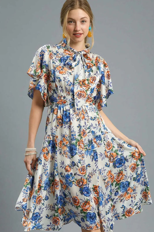 Image of Umgee Floral Print Flutter Sleeve Dress | Queeble.shop