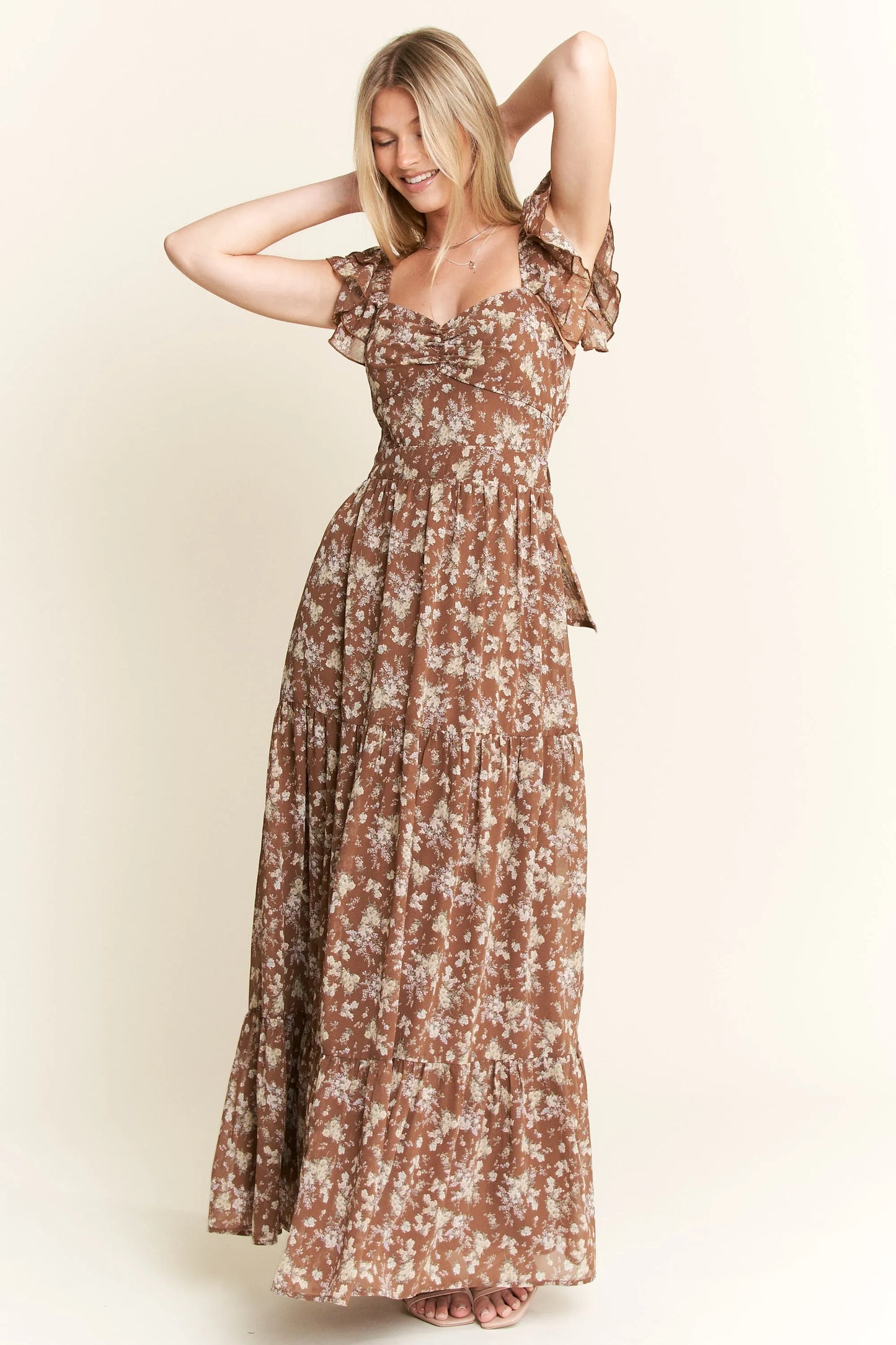 Image of Jade By Jane Ruffle Sleeve Tiered Maxi Dress | Queeble.shop