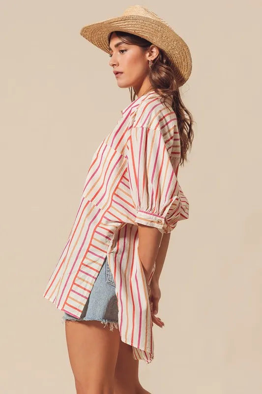 Image of SO ME Multicolored Stripe Button Down Shirt | Queeble.shop