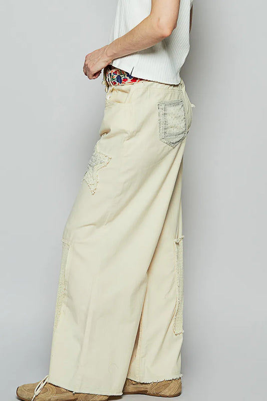 Image of POL Raw Hem Star Patch Wide leg Pants | Queeble.shop