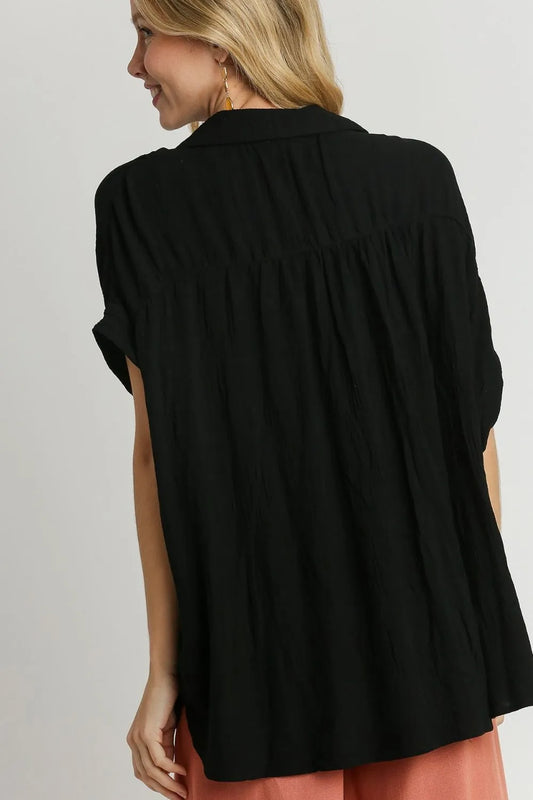 Image of Umgee Full Size Textured Button Down Short Sleeve Shirt Plus Size | Queeble.shop