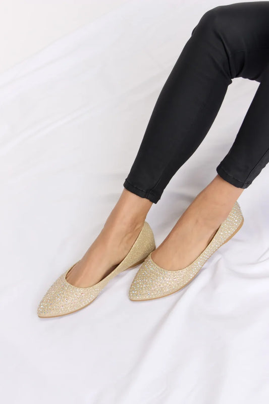 Image of Forever Link Rhinestone Point Toe Flat Slip-Ons | Queeble.shop