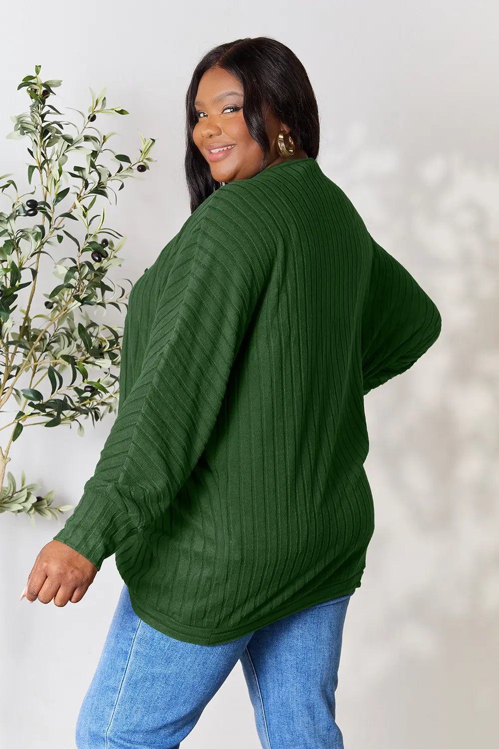 Image of Basic Bae Full Size Ribbed Cocoon Cardigan | Queeble.shop
