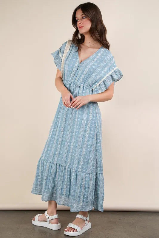 Image of VERY J Embroidered Boho Ruffled Midi Dress | Queeble.shop