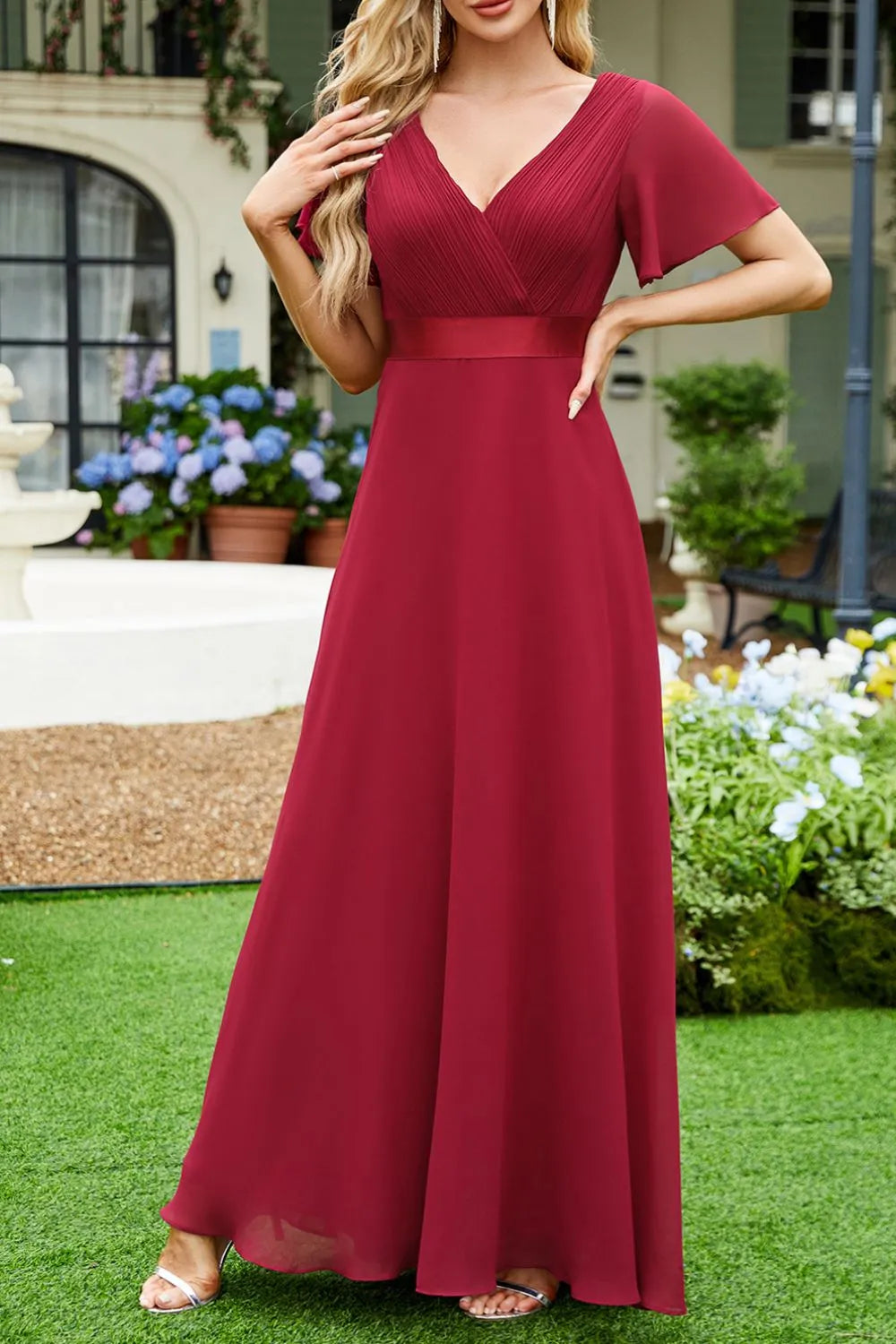 Image of Surplice Flutter Sleeve Maxi Dress | Queeble.shop