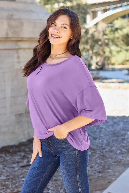 Image of Basic Bae Bamboo Full Size Round Neck Drop Shoulder T-Shirt | Queeble.shop