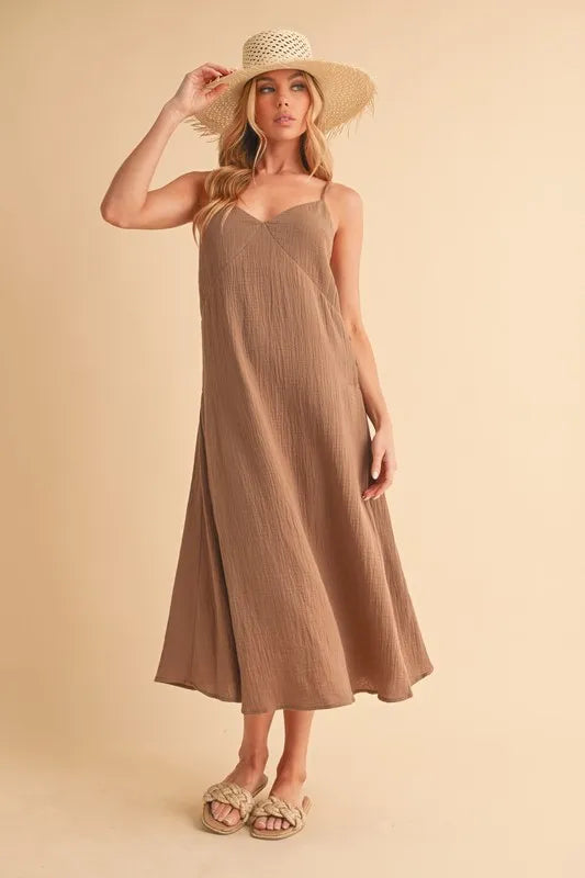Image of Aemi+Co Side Button Midi Cami Dress | Queeble.shop