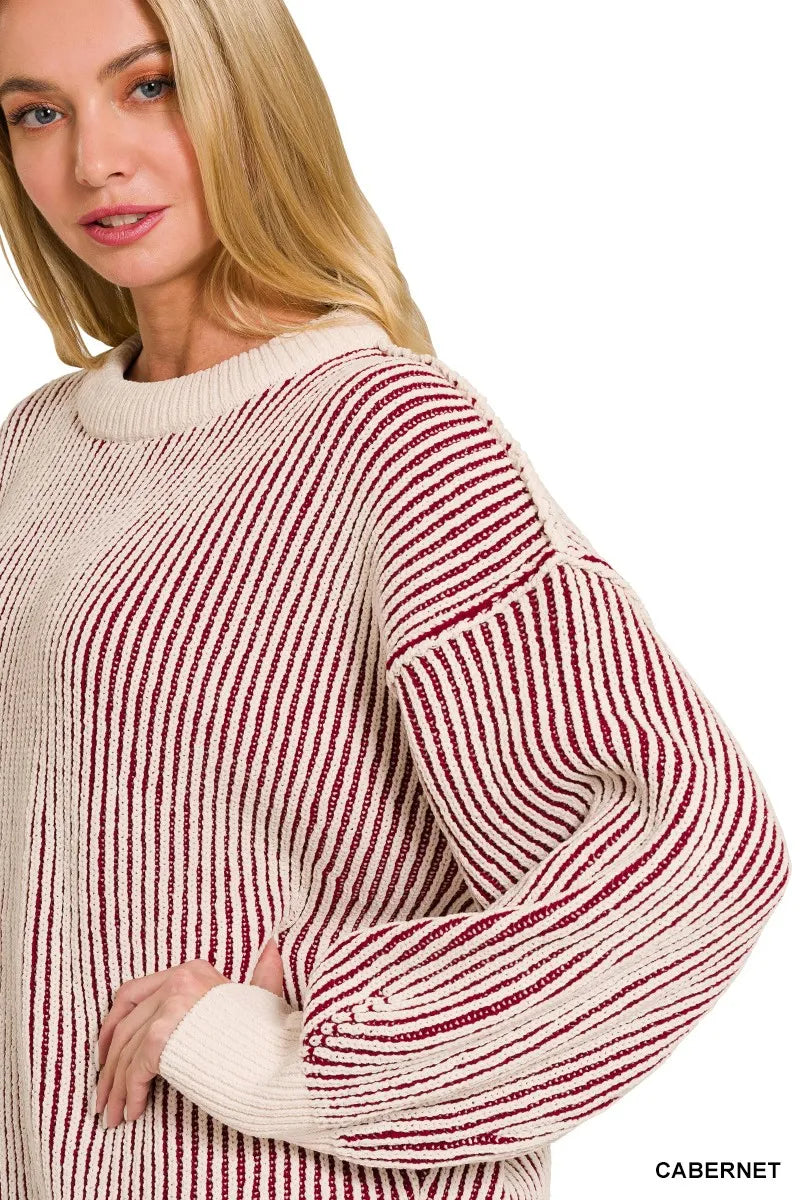 Image of Zenana Two Tone Crewneck Sweater | Queeble.shop