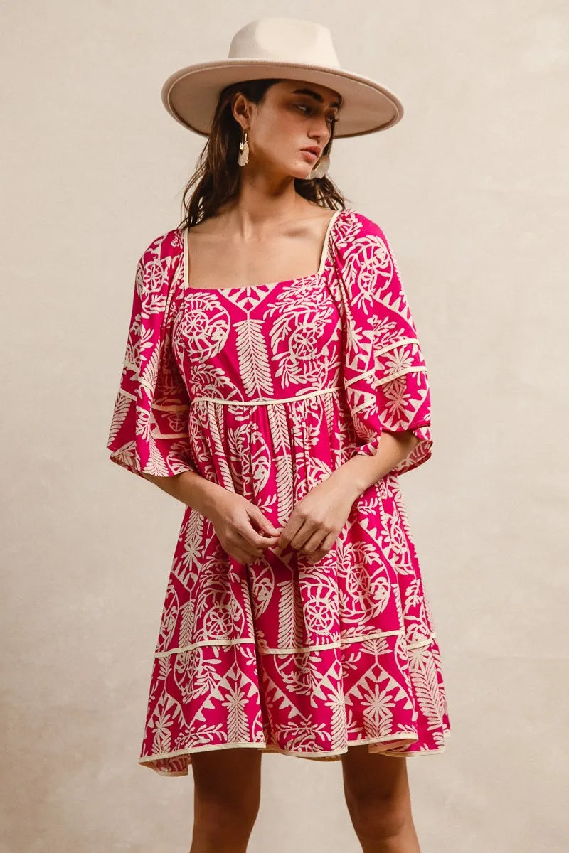 Image of BiBi Aztec Woven Printed Contrast Binding Dress | Queeble.shop