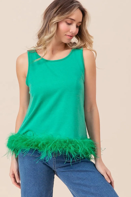 Image of BiBi French Terry Faux Feather Bottom Back Tied Top | Queeble.shop