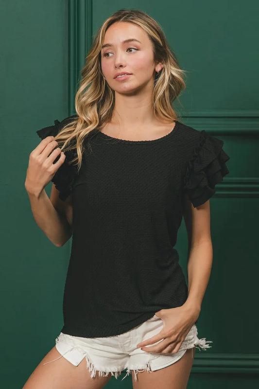 Image of BiBi Birdseye Texture Layered Ruffle Top | Queeble.shop