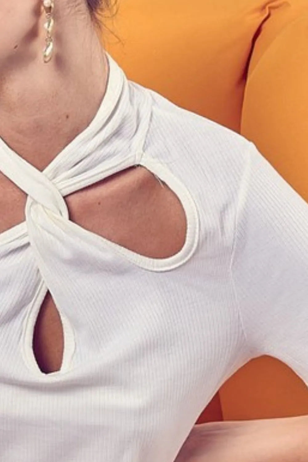 Image of BiBi Soft Rib Knit with Twist Neck Detailed Top | Queeble.shop