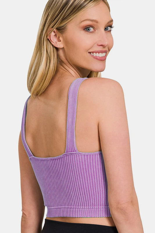 Image of Zenana Washed Ribbed Cropped Bra Padded Tank | Queeble.shop
