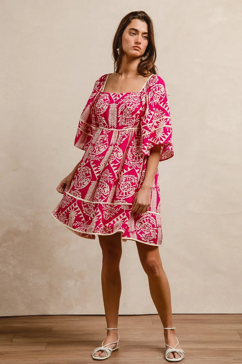 Image of BiBi Aztec Woven Printed Contrast Binding Dress | Queeble.shop