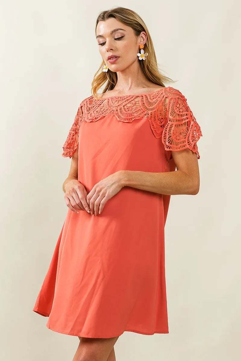Image of BiBi Crochet Lace Yoke Detailed Wrinkled Dress | Queeble.shop