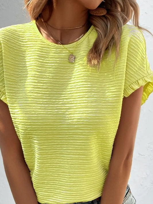 Image of Texture Round Neck Short Sleeve T-Shirt | Queeble.shop