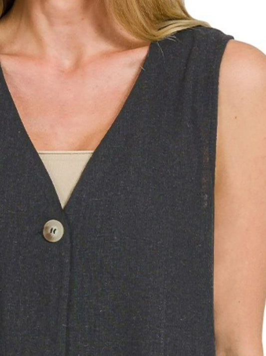 Image of Zenana Side Slit Button-Front Vest | Queeble.shop