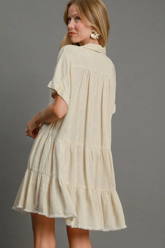 Image of Umgee Full Size Raw Hem Folded Sleeve Tiered Dress Plus Size | Queeble.shop