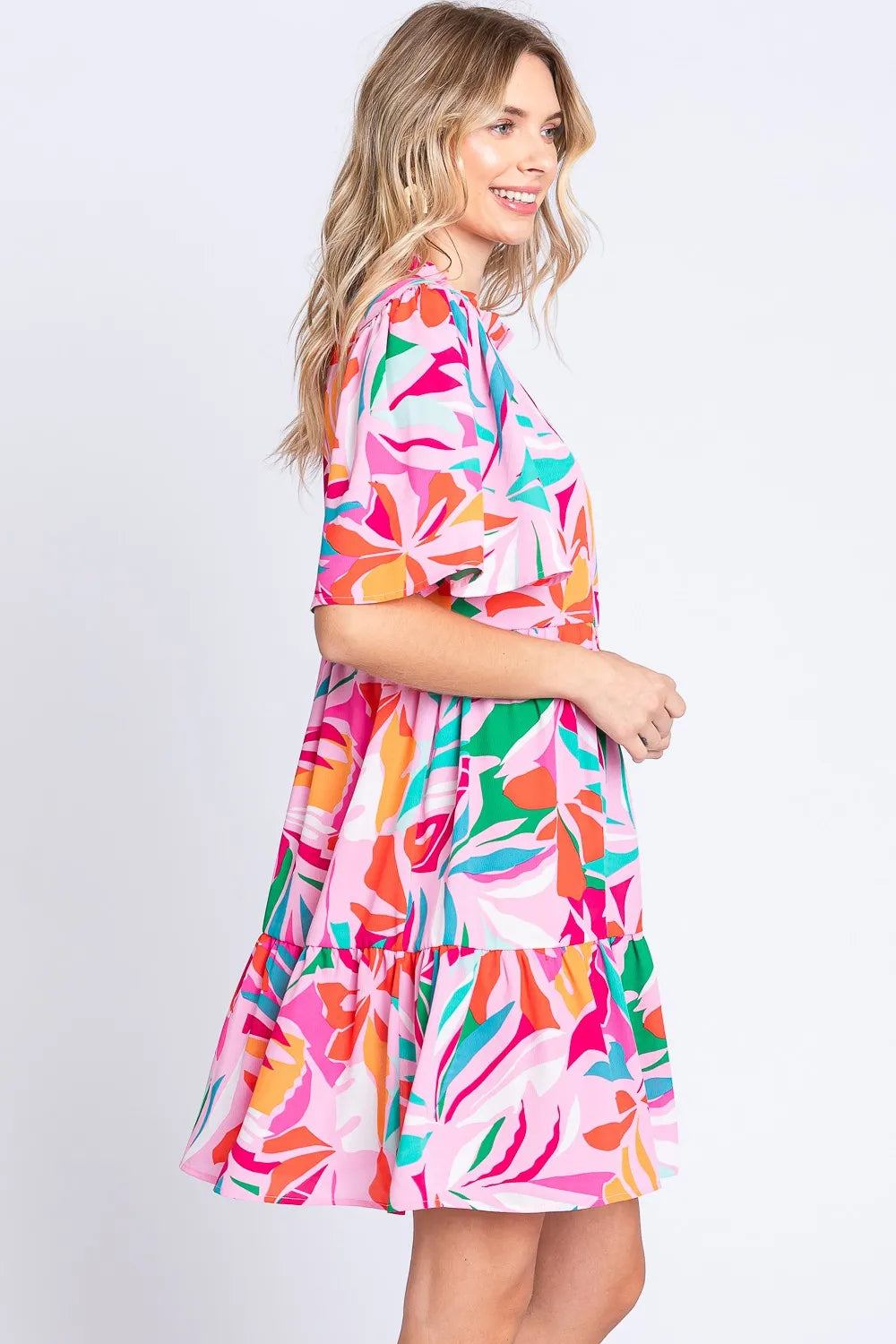 Image of GeeGee Printed Short Sleeve Ruffle Hem Dress | Queeble.shop