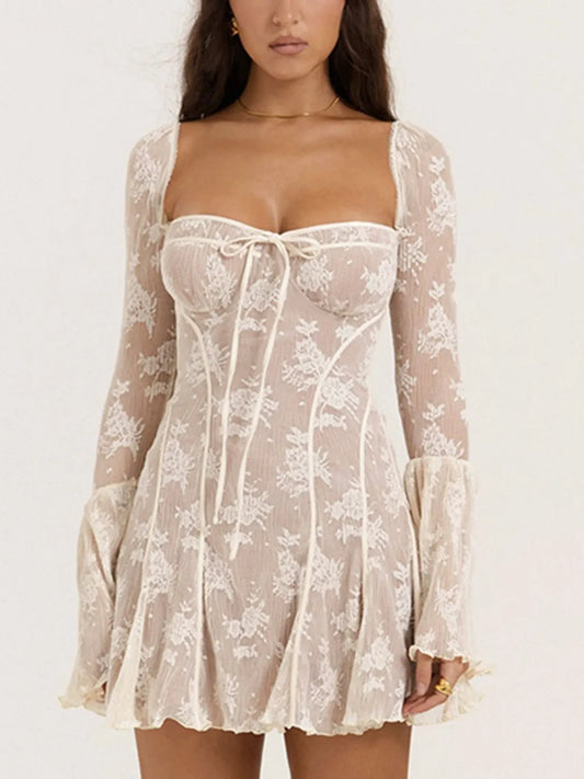 Image of Sweetheart Neck Lace Mini Dress | Queeble.shop