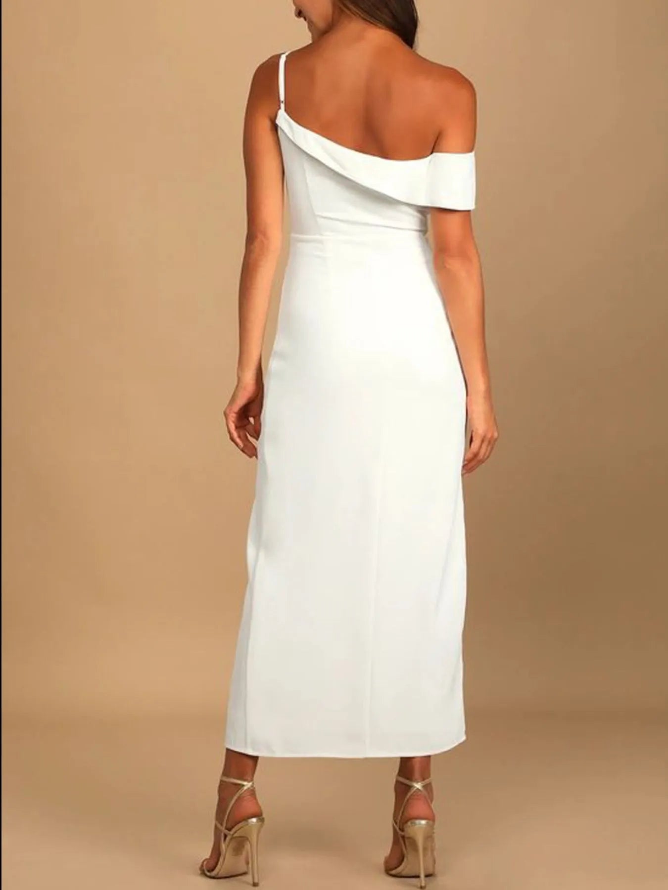 Image of Split Asymmetrical Neck Midi Dress | Queeble.shop