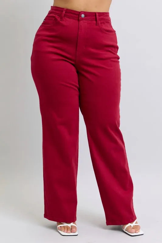 Image of Judy Blue Full Size High Waist Heart Shaped Back Pockets 90's Straight Jeans Plus Size | Queeble.shop