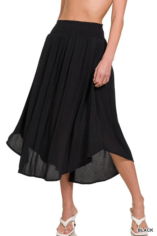 Image of Zenana Woven Crinkle Smocked Waist Maxi Skirt W Pockets | Queeble.shop
