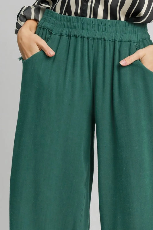 Image of Umgee Full Size Linen Blend Elastic Waistband Wide Leg Pants Plus Size | Queeble.shop