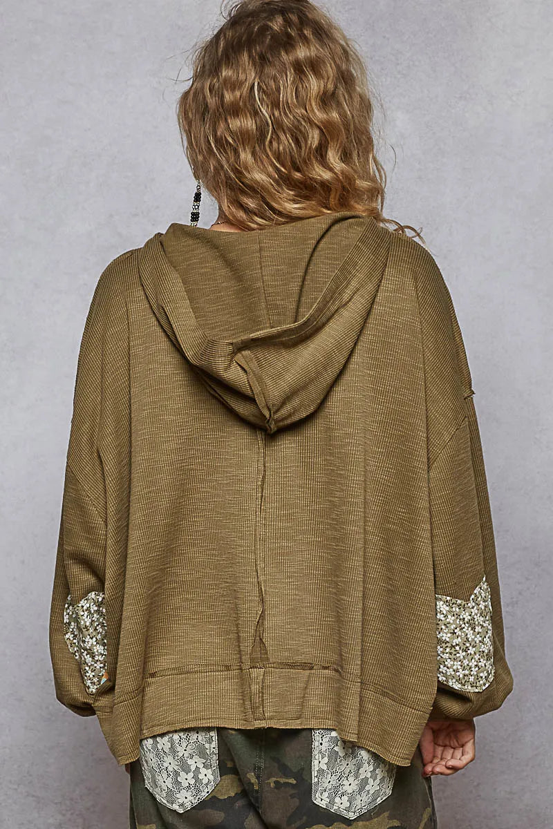 Image of POL Peace Patch Floral Long Sleeve Hoodie | Queeble.shop