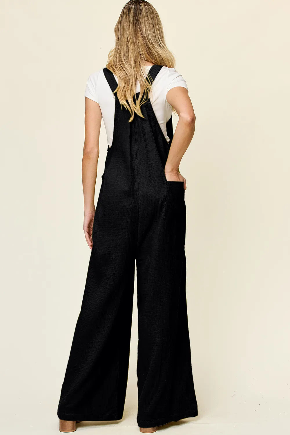 Image of Double Take Full Size Texture Wide Strap Wide Leg Overall | Queeble.shop