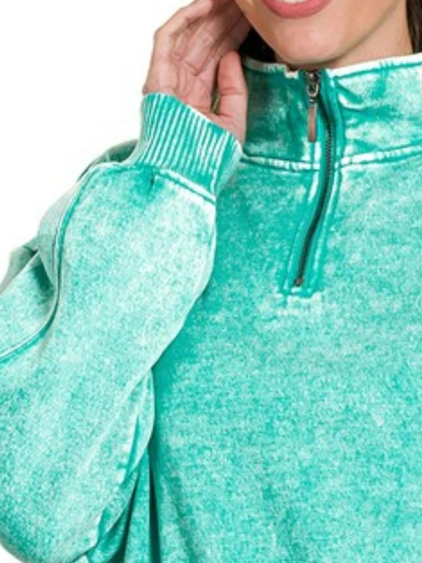 Image of Zenana Acid Wash Fleece Quarter Zip Sweatshirt | Queeble.shop