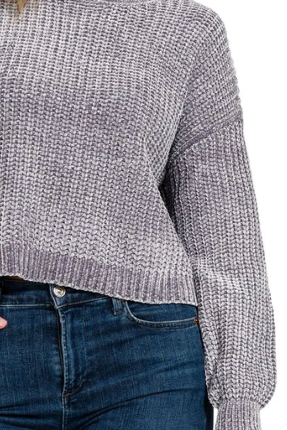 Image of Zenana Chenille Round Neck Crop Sweater | Queeble.shop