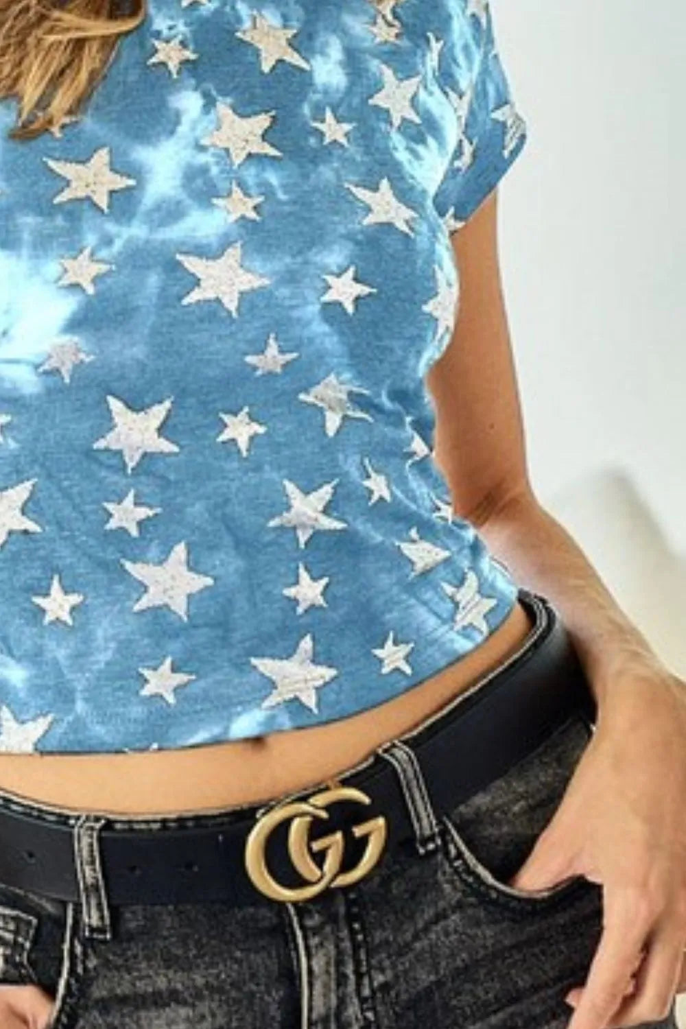 Image of BiBi Star Print Knit Back Cut Out and Plaid Tied Top | Queeble.shop