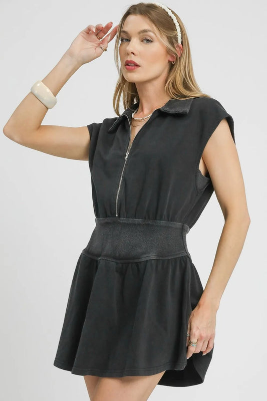 Image of Umgee Zip Front Cap Sleeve Mini Dress | Queeble.shop