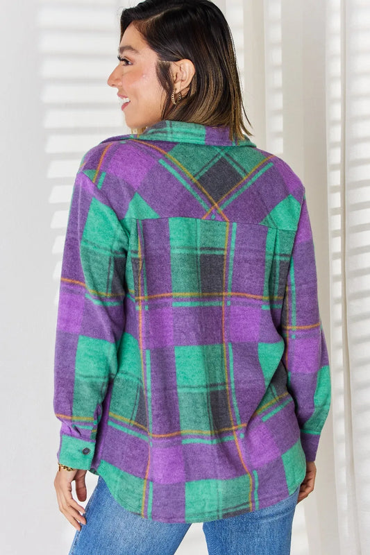 Image of Zenana Plaid Button Up Long Sleeve Shacket | Queeble.shop
