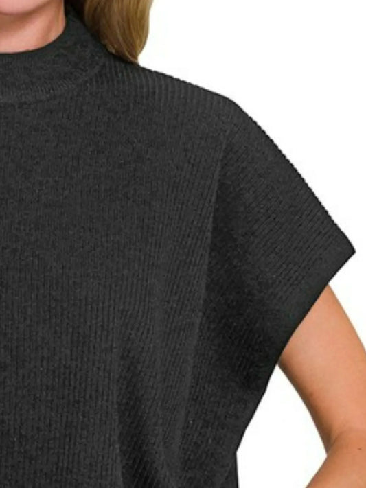 Image of Zenana Viscose Mock Neck Short Sleeve Boxy Sweater | Queeble.shop