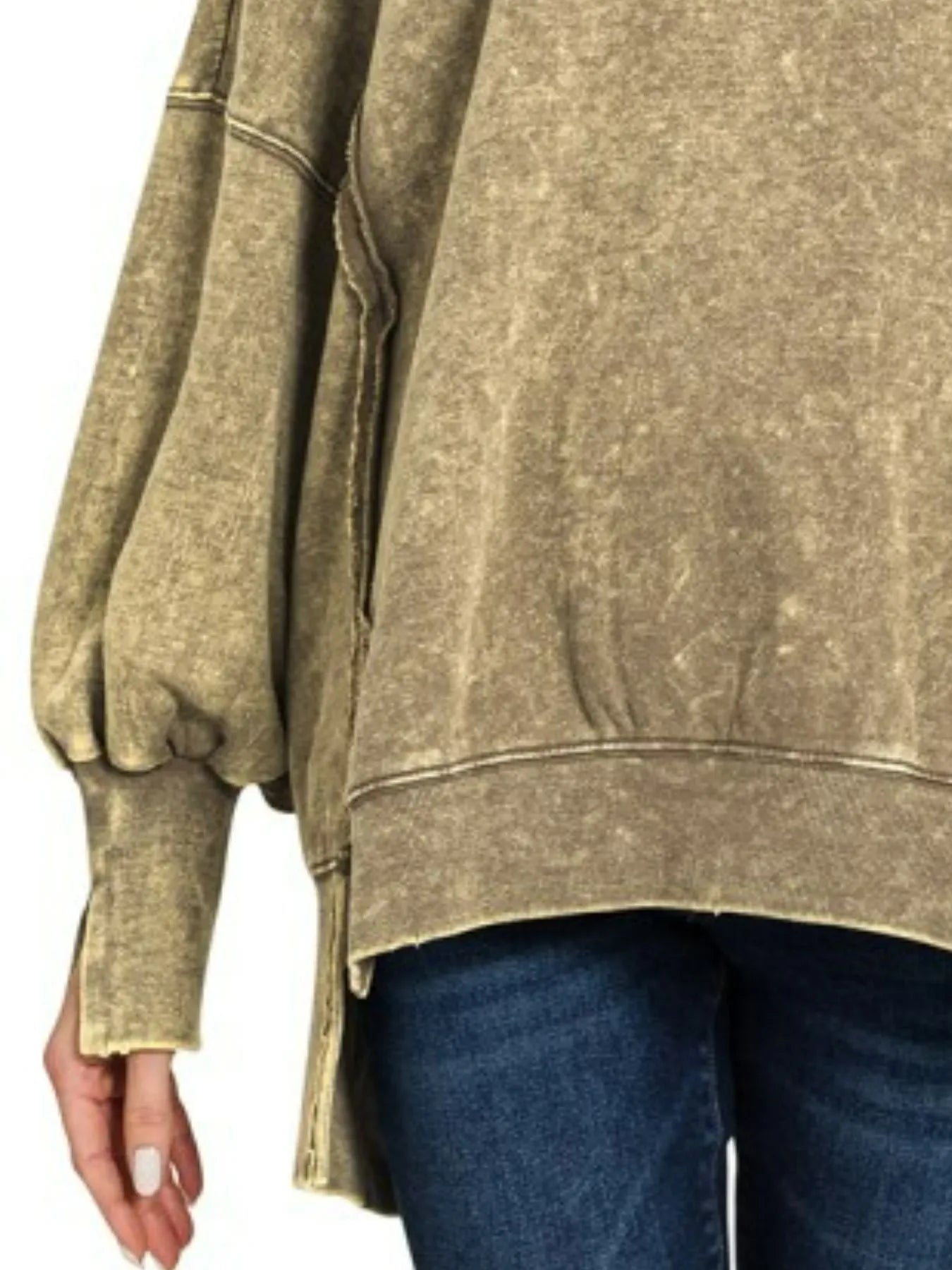 Image of Zenana Acid Wash Exposed-Seam High Low Sweatshirt | Queeble.shop