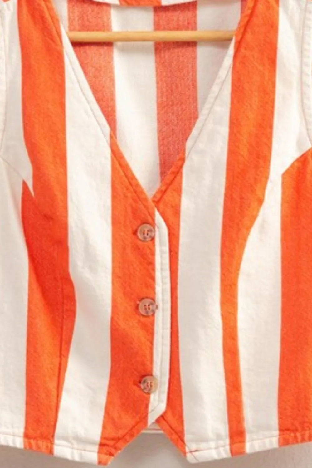 Image of HYFVE Woven Striped V-Neck Button Down Vest | Queeble.shop
