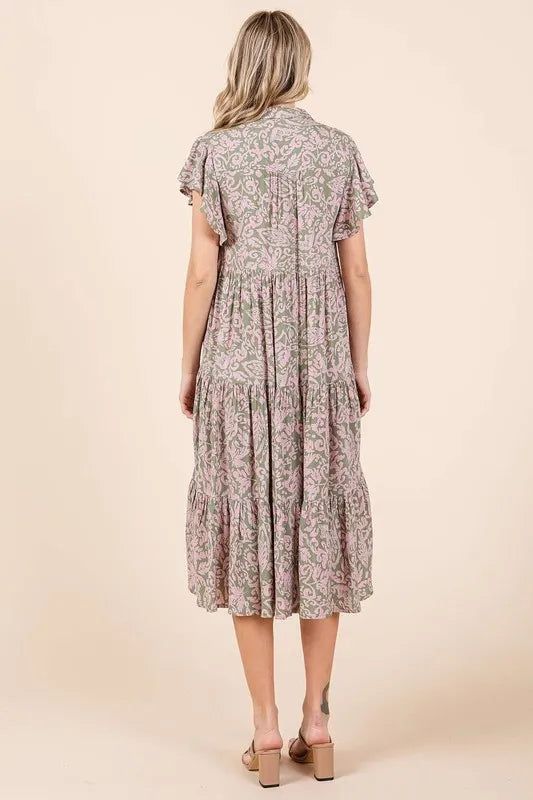 Image of Mittoshop Abstract Print Ruffle Tier Midi Dress | Queeble.shop