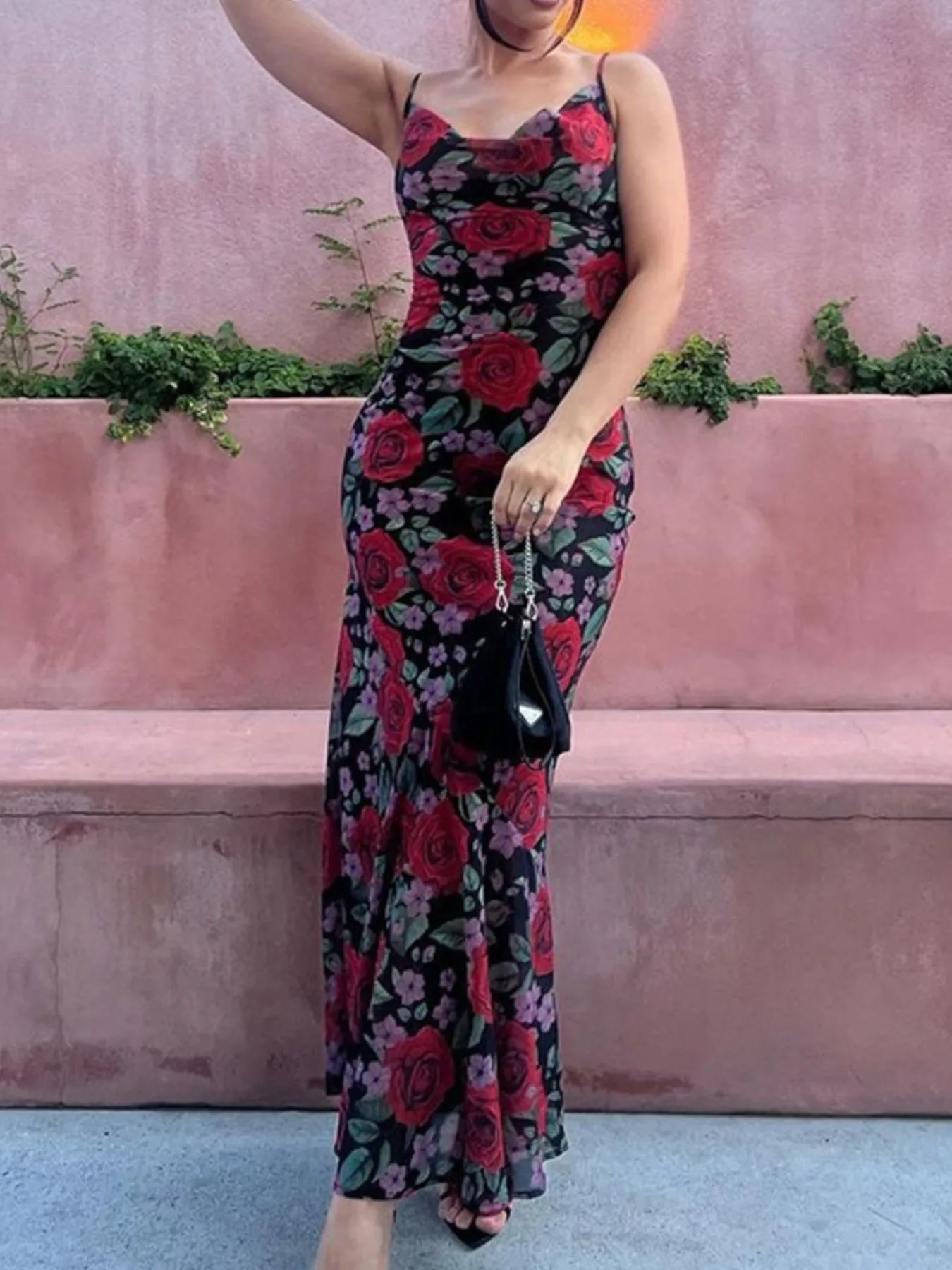 Image of Floral Print Bodycon Maxi Dress | Queeble.shop